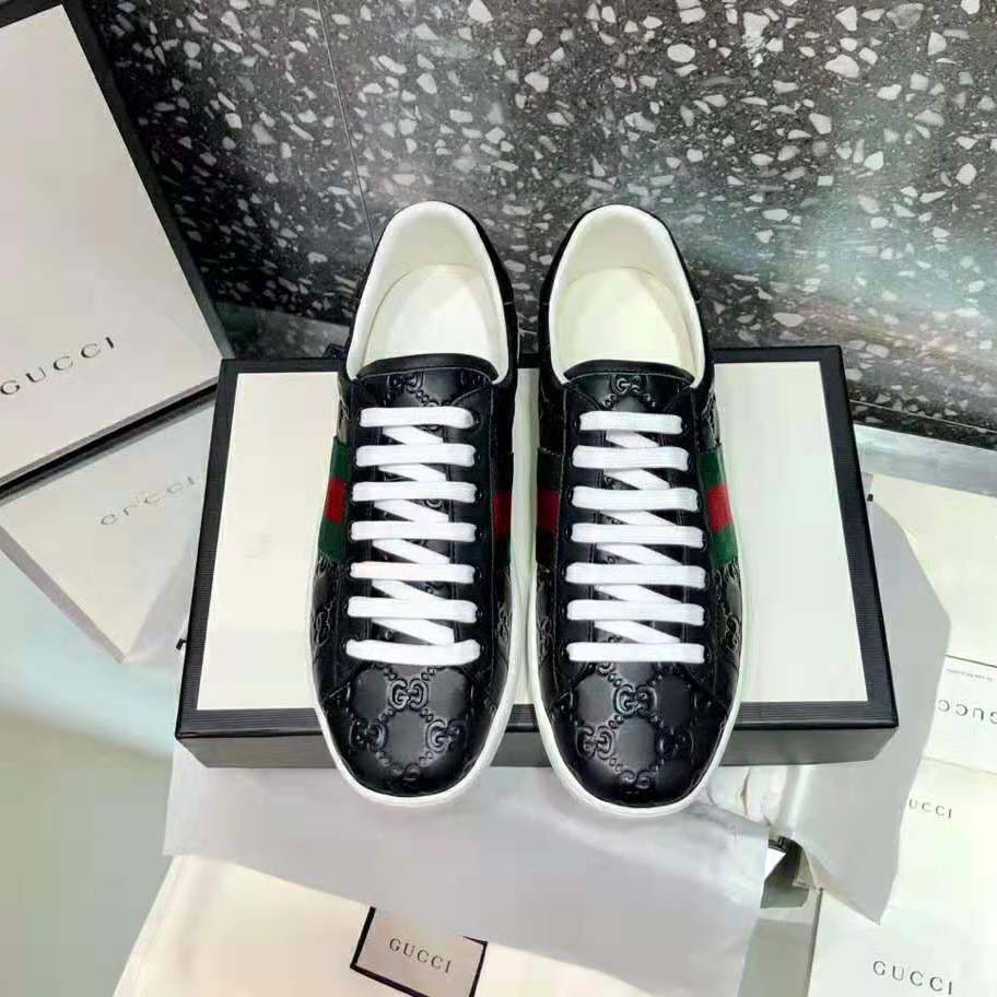 G*u*i men ace G*u*i signature sneaker with web-black