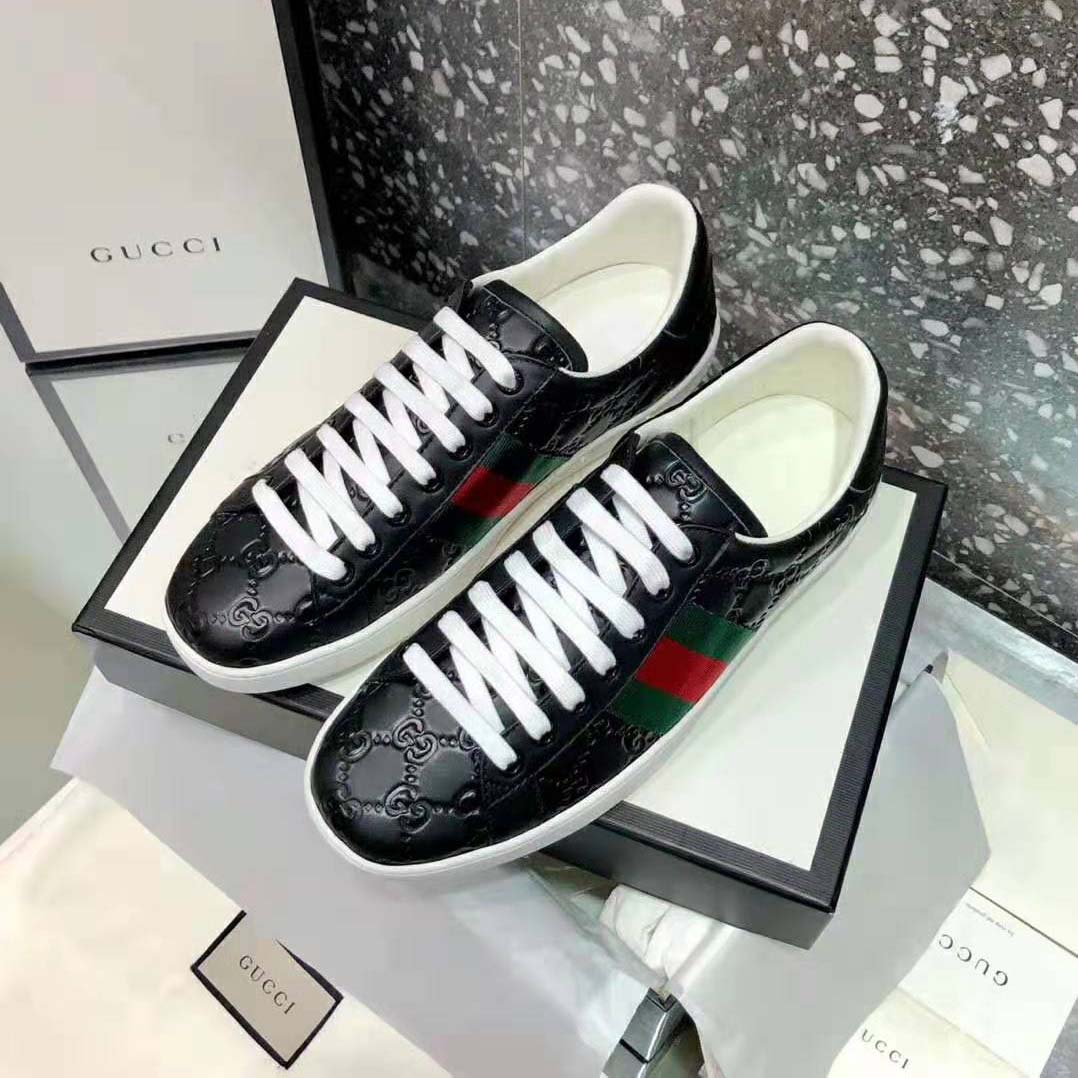 G*u*i men ace G*u*i signature sneaker with web-black