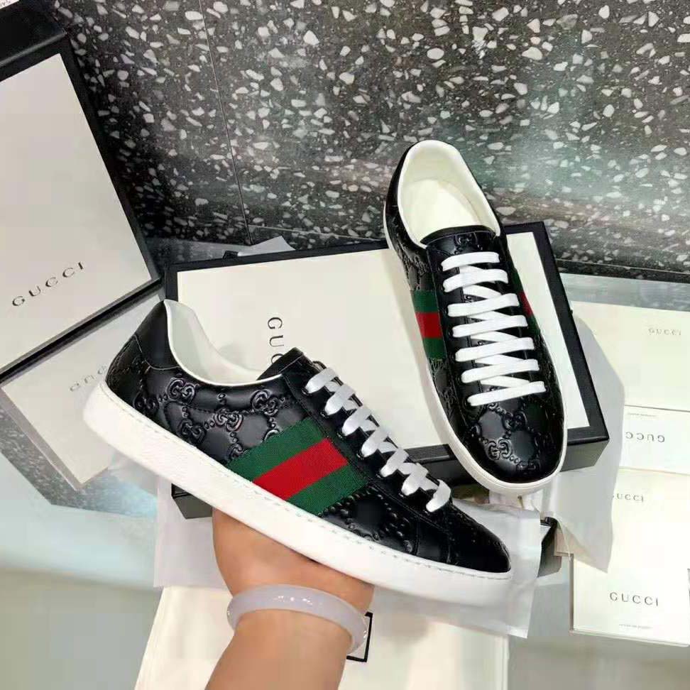 G*u*i men ace G*u*i signature sneaker with web-black