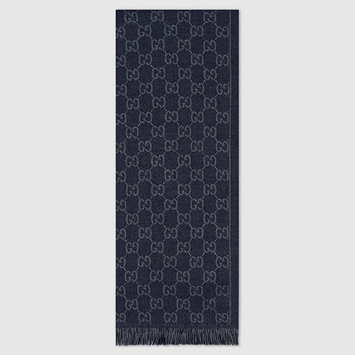 G*u*i men gg jacquard pattern knit scarf with fringe