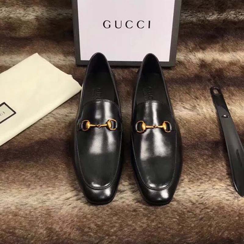 G*u*i men horsebit leather loafer shoes black
