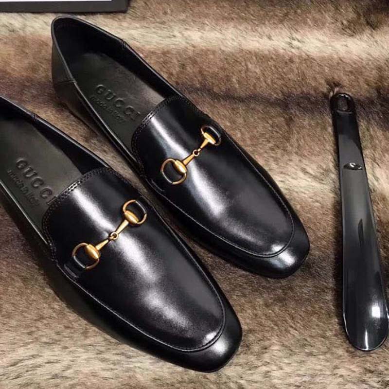 G*u*i men horsebit leather loafer shoes black