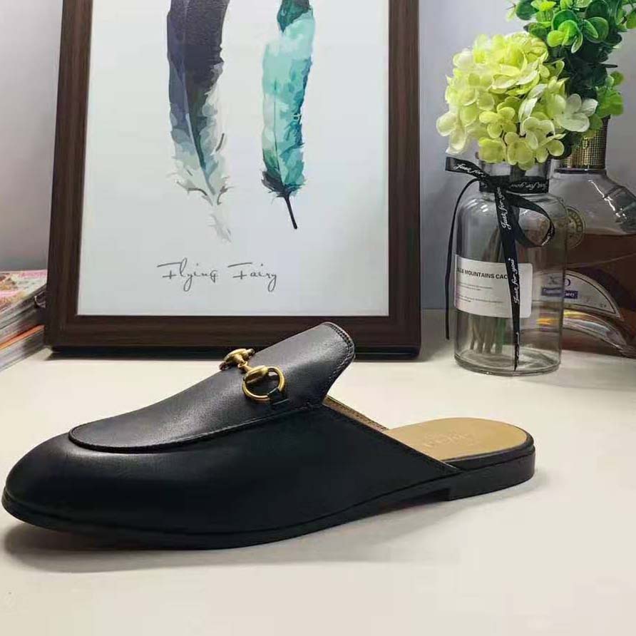 G*u*i men leather horsebit slipper in 1.3 cm heel height-black