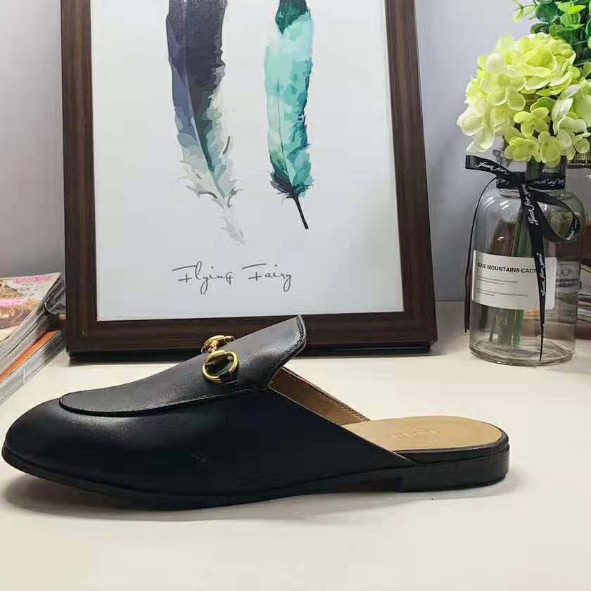 G*u*i men leather horsebit slipper in 1.3 cm heel height-black