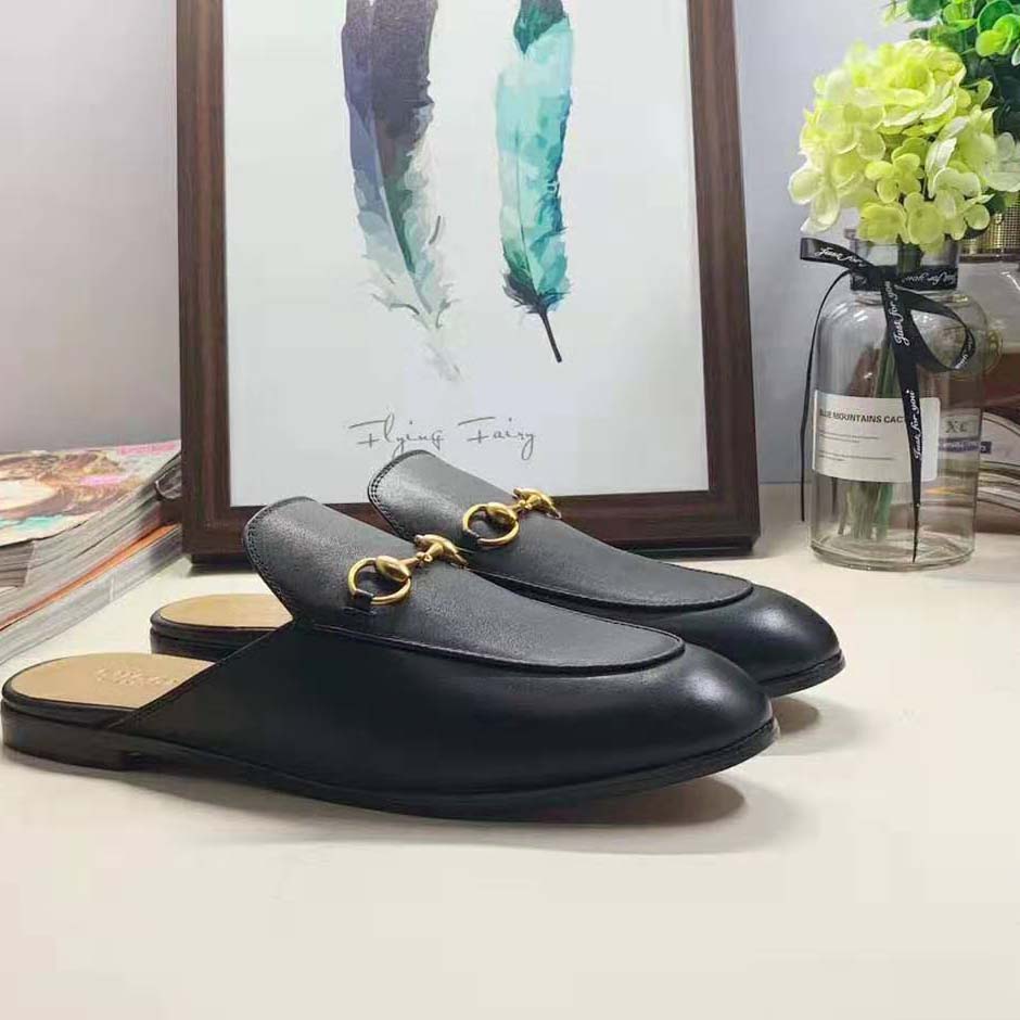 G*u*i men leather horsebit slipper in 1.3 cm heel height-black