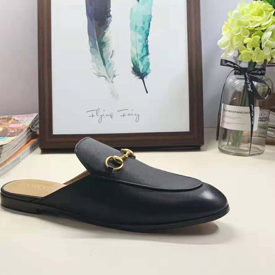 G*u*i men leather horsebit slipper in 1.3 cm heel height-black