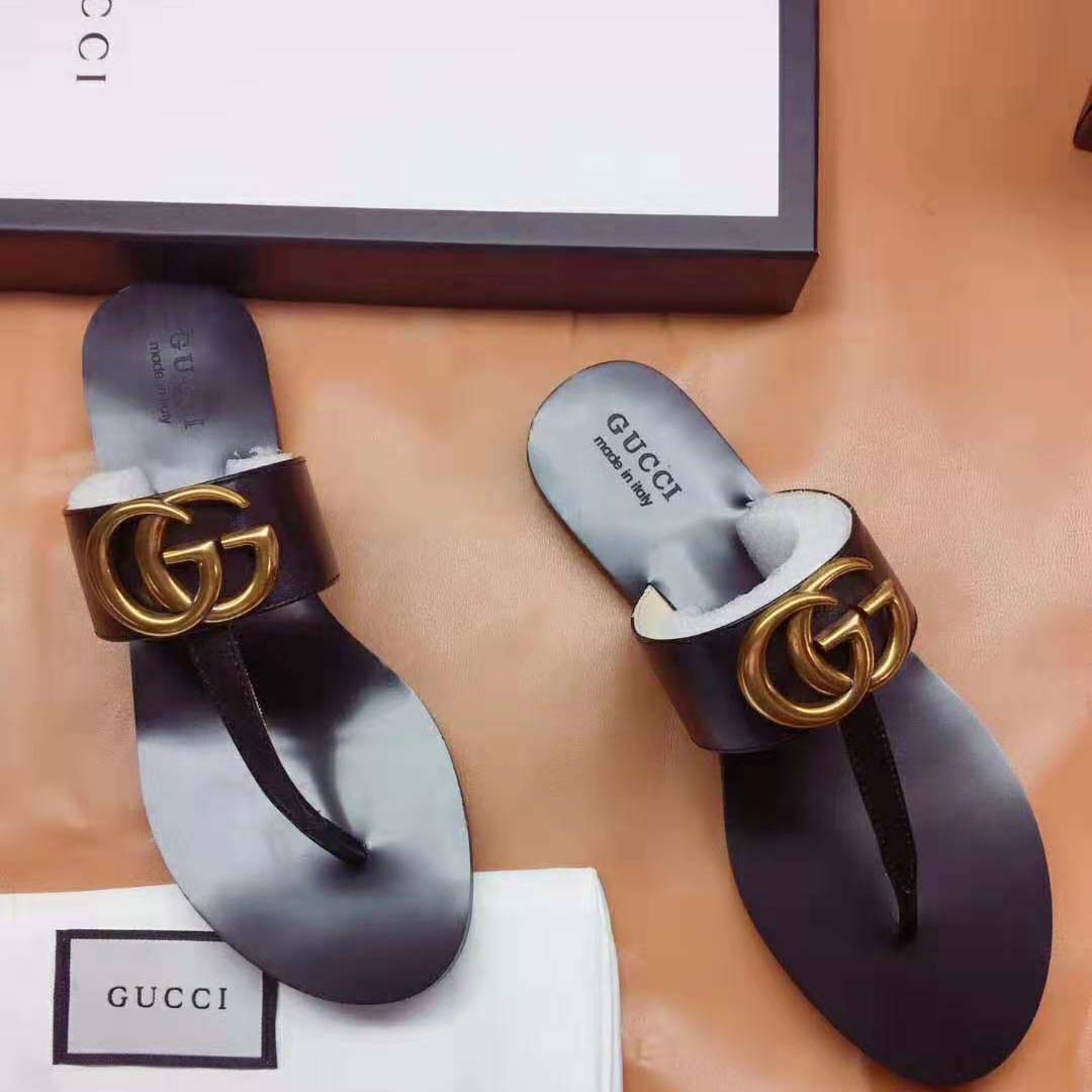 G*u*i men leather thong sandal with double g-black