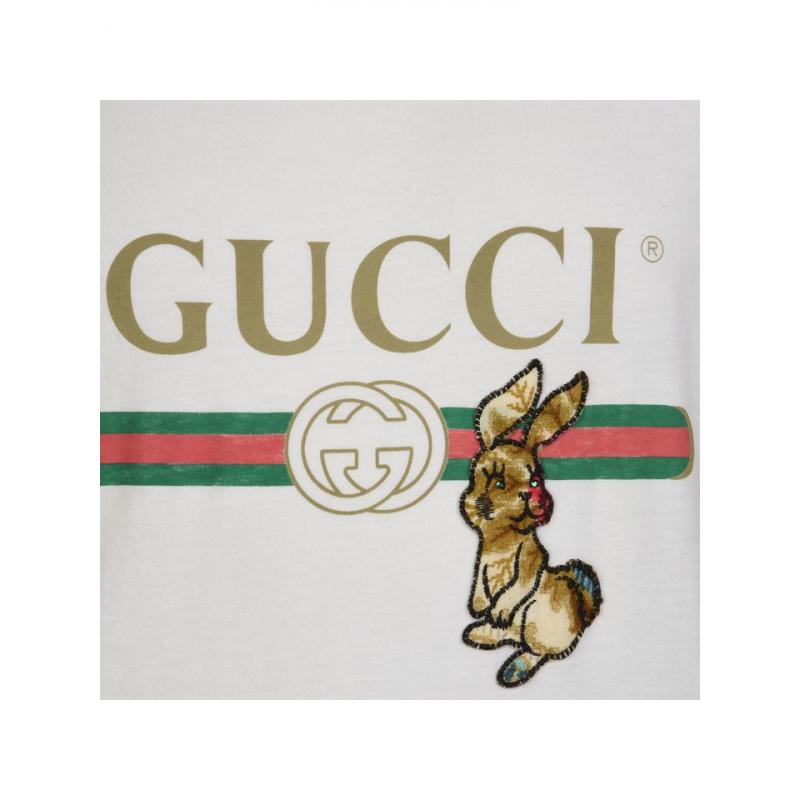 G*u*i men oversize t-shirt with G*u*i logo and rabbit-beige