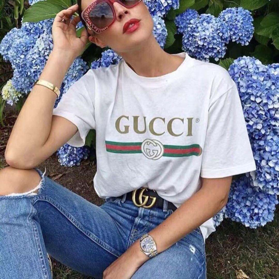 G*u*i women washed t-shirt with G*u*i logo-white