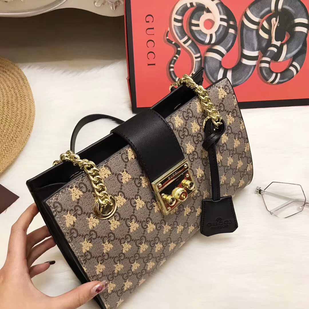 G*u*i padlock small gg supreme canvas shoulder bag with printed bees