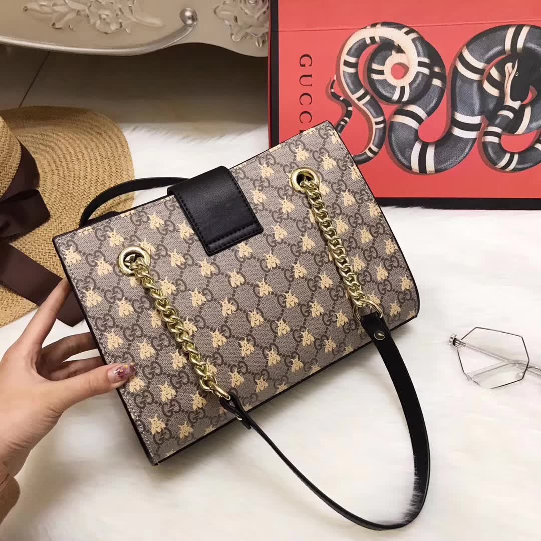 G*u*i padlock small gg supreme canvas shoulder bag with printed bees