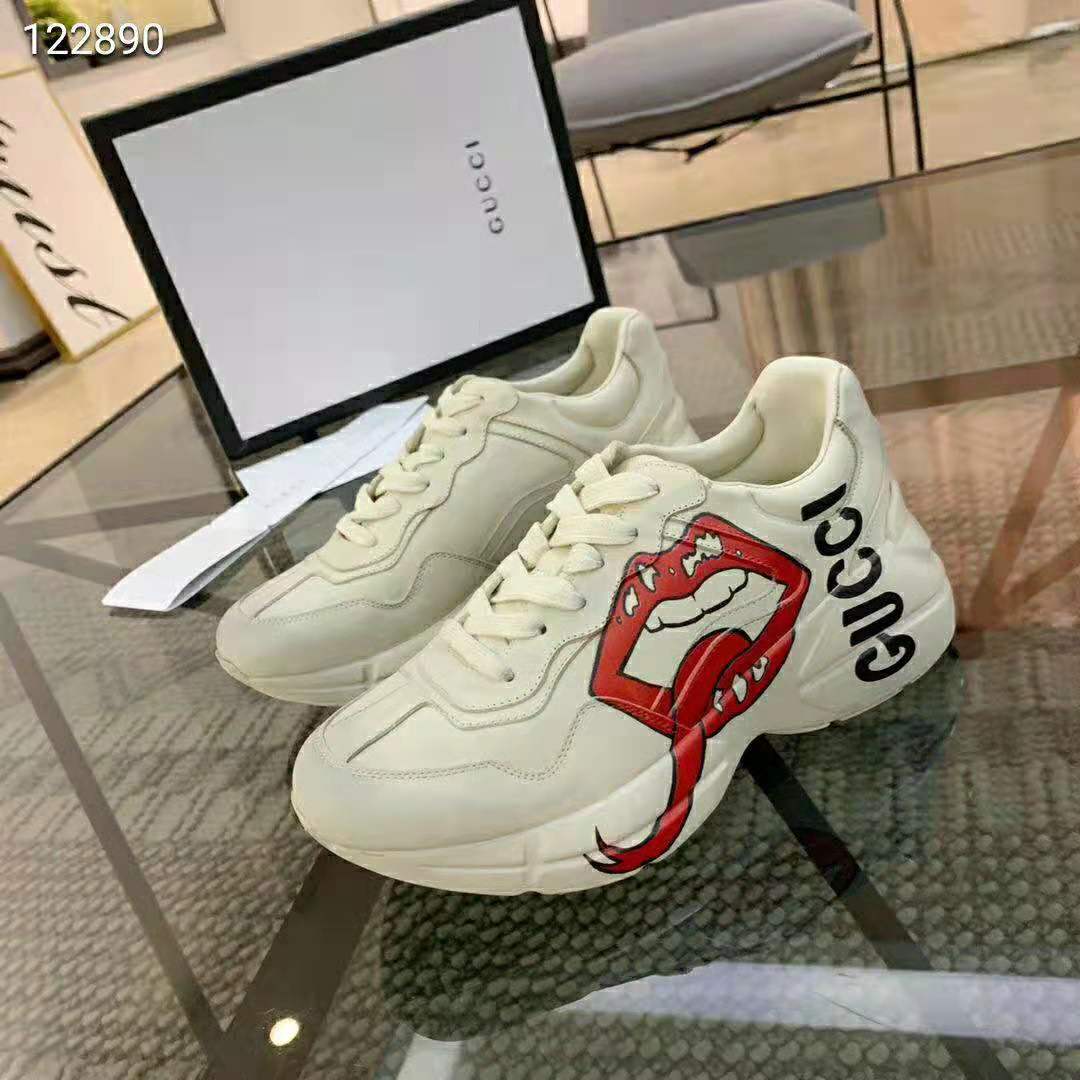 G*u*i unisex rhyton sneaker with mouth print-beige