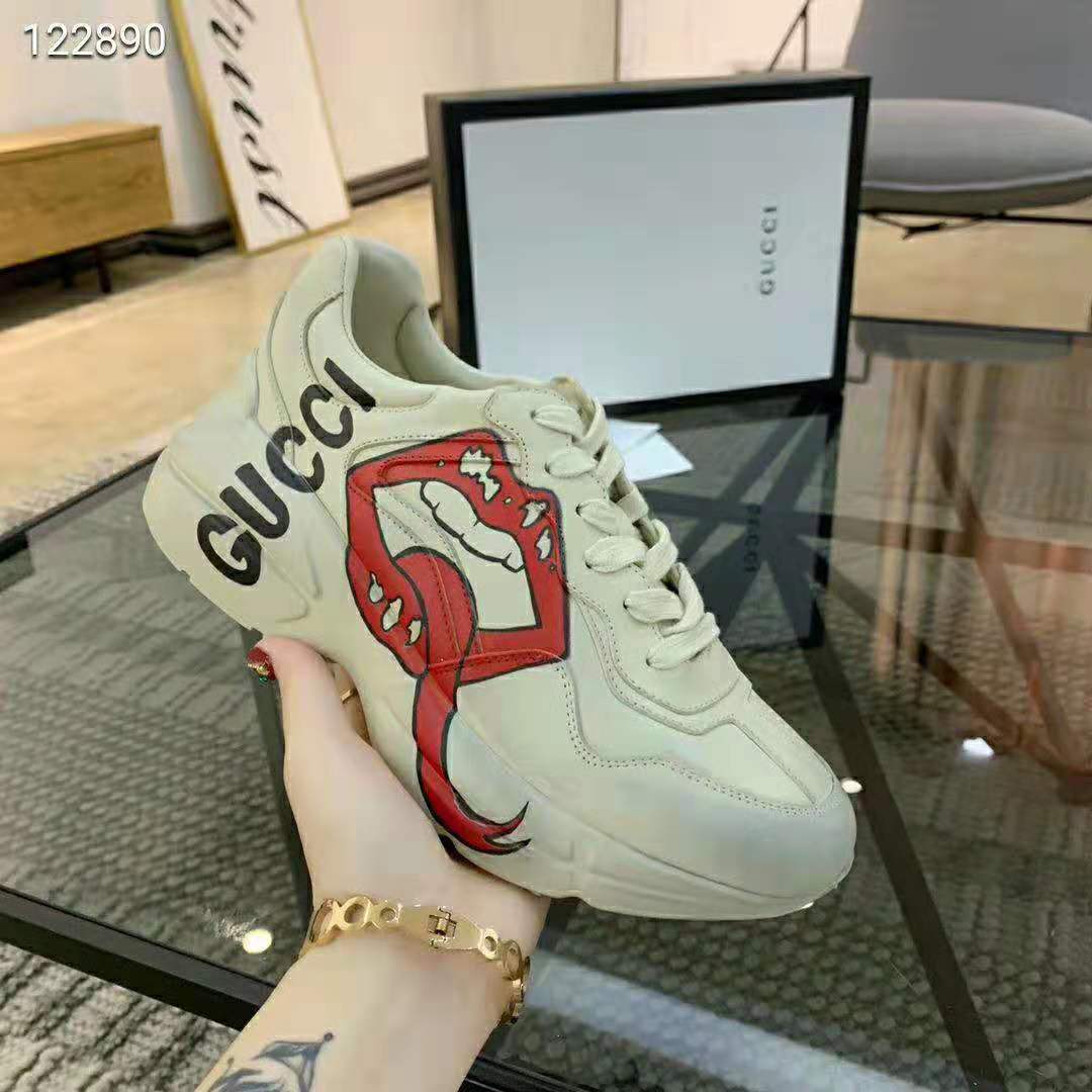 G*u*i unisex rhyton sneaker with mouth print-beige