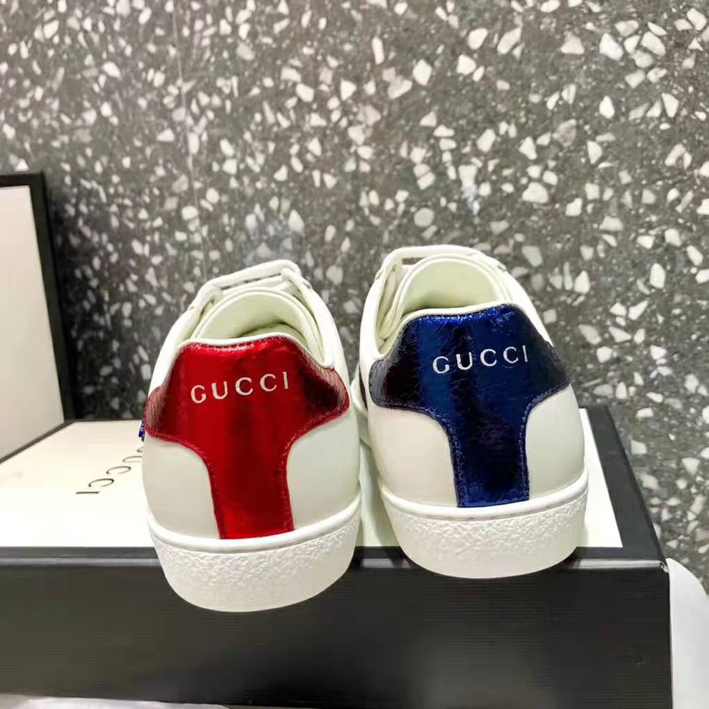 G*u*i women ace embroidered sneaker with crystal kingsnake-white