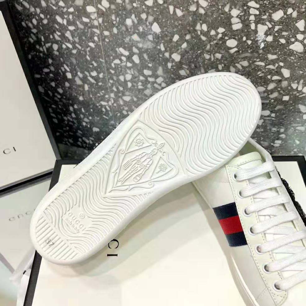 G*u*i women ace embroidered sneaker with crystal kingsnake-white