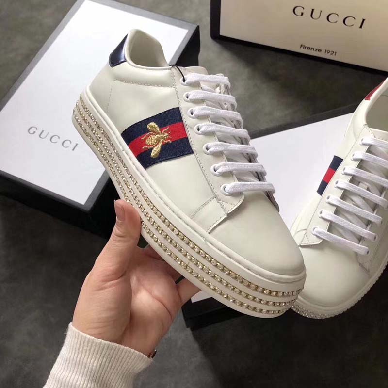 G*u*i women ace sneaker with crystals white