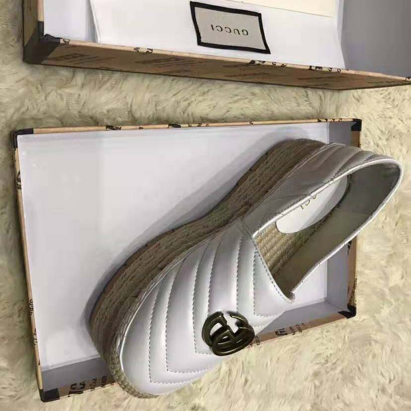 G*u*i women chevron leather espadrille with double g in 5.1 cm height-white