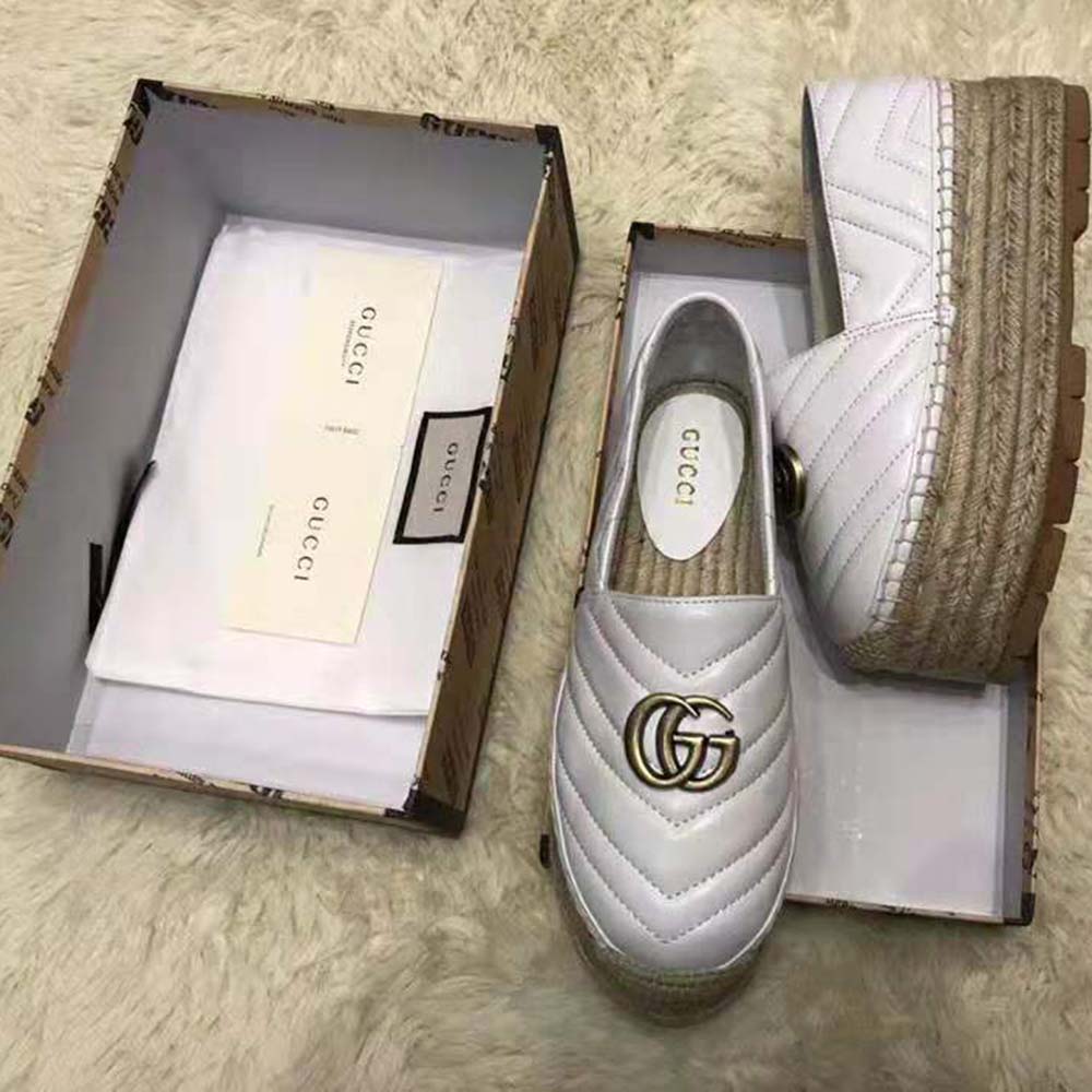 G*u*i women chevron leather espadrille with double g in 5.1 cm height-white