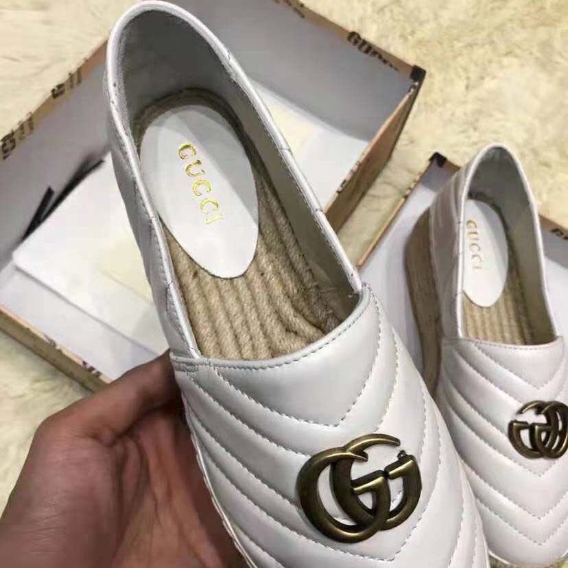 G*u*i women chevron leather espadrille with double g in 5.1 cm height-white