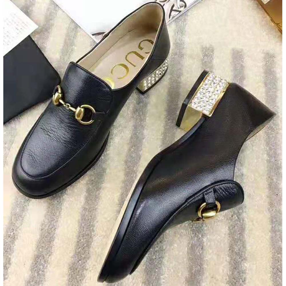 G*u*i women horsebit leather loafer with crystals 2.54cm mirrored heel-black