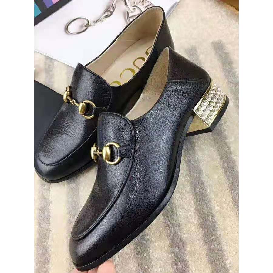 G*u*i women horsebit leather loafer with crystals 2.54cm mirrored heel-black