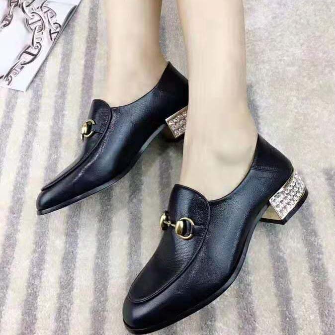 G*u*i women horsebit leather loafer with crystals 2.54cm mirrored heel-black