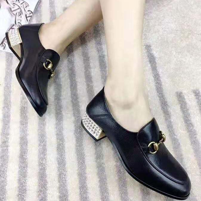 G*u*i women horsebit leather loafer with crystals 2.54cm mirrored heel-black