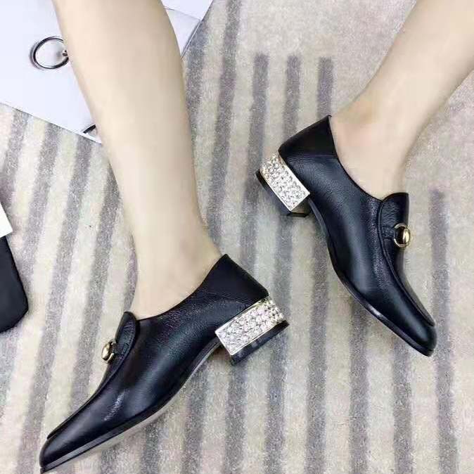 G*u*i women horsebit leather loafer with crystals 2.54cm mirrored heel-black