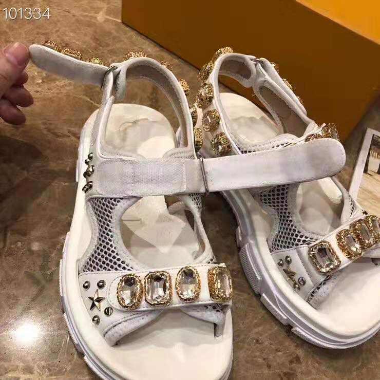 G*u*i women leather and mesh sandal with crystals 4.6 cm heel-white