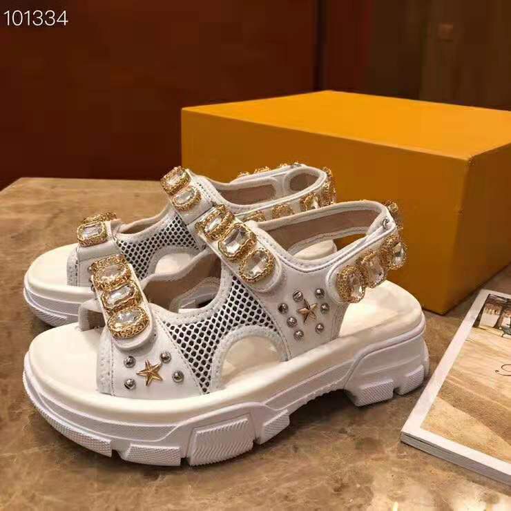 G*u*i women leather and mesh sandal with crystals 4.6 cm heel-white
