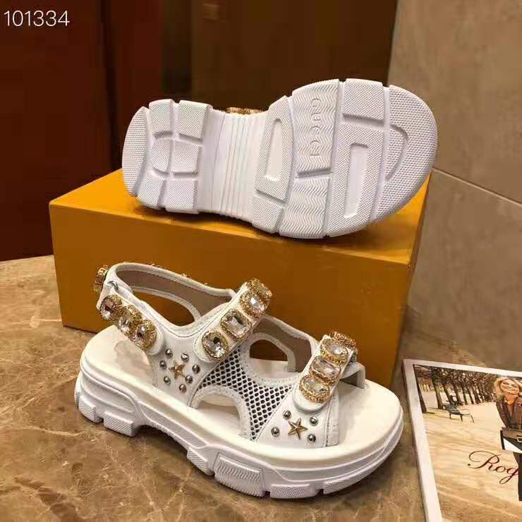 G*u*i women leather and mesh sandal with crystals 4.6 cm heel-white