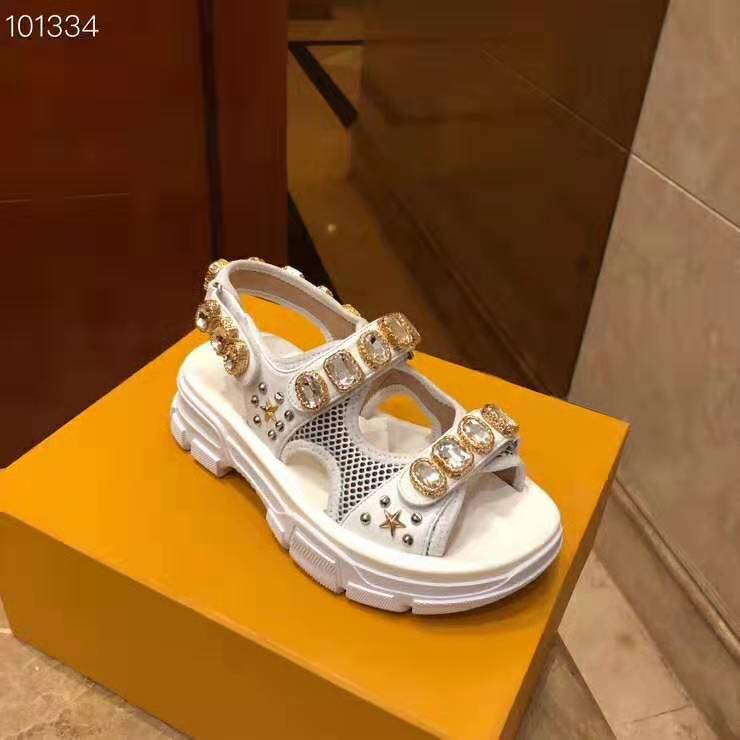 G*u*i women leather and mesh sandal with crystals 4.6 cm heel-white