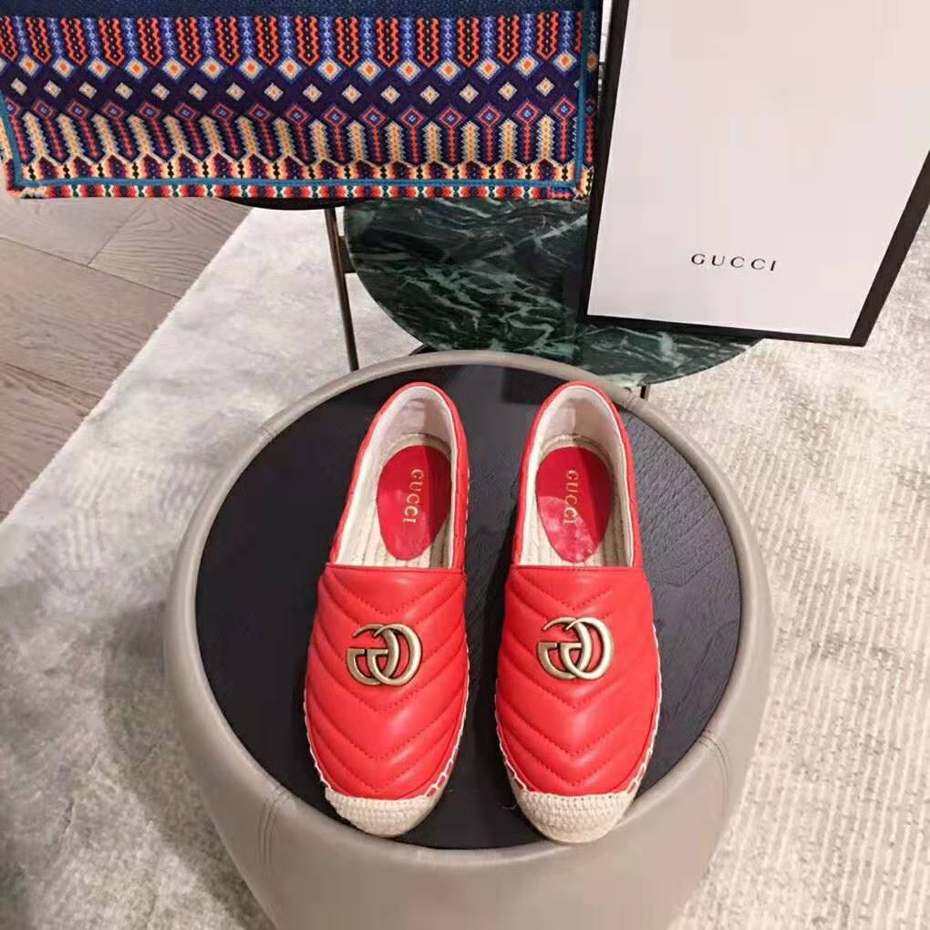 G*u*i women leather espadrille with double g in matelassé chevron leather-red