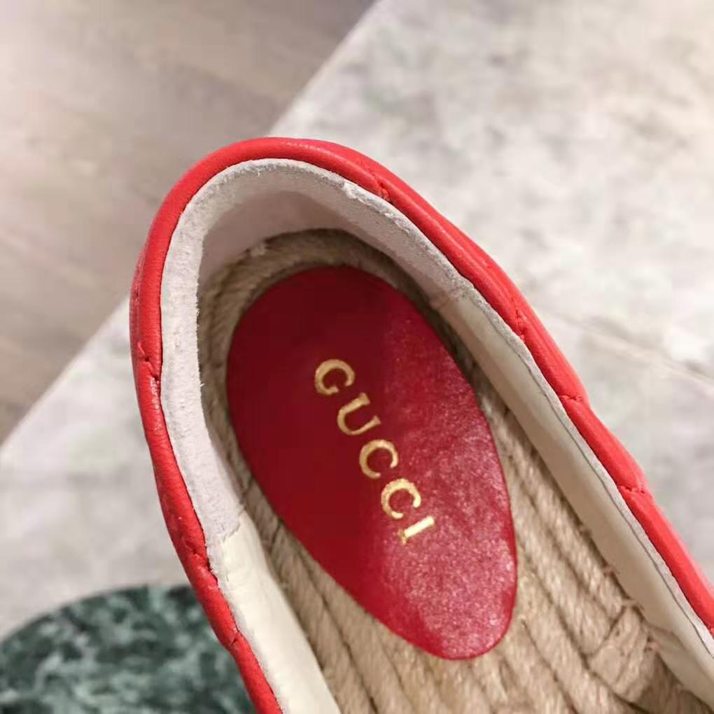G*u*i women leather espadrille with double g in matelassé chevron leather-red