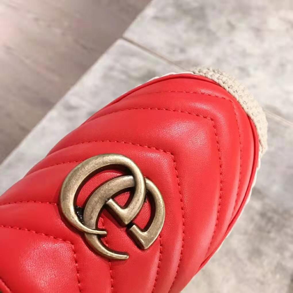 G*u*i women leather espadrille with double g in matelassé chevron leather-red