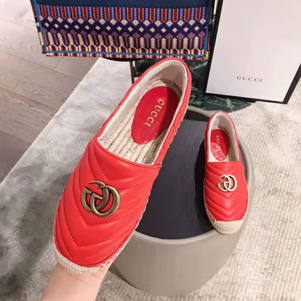 G*u*i women leather espadrille with double g in matelassé chevron leather-red