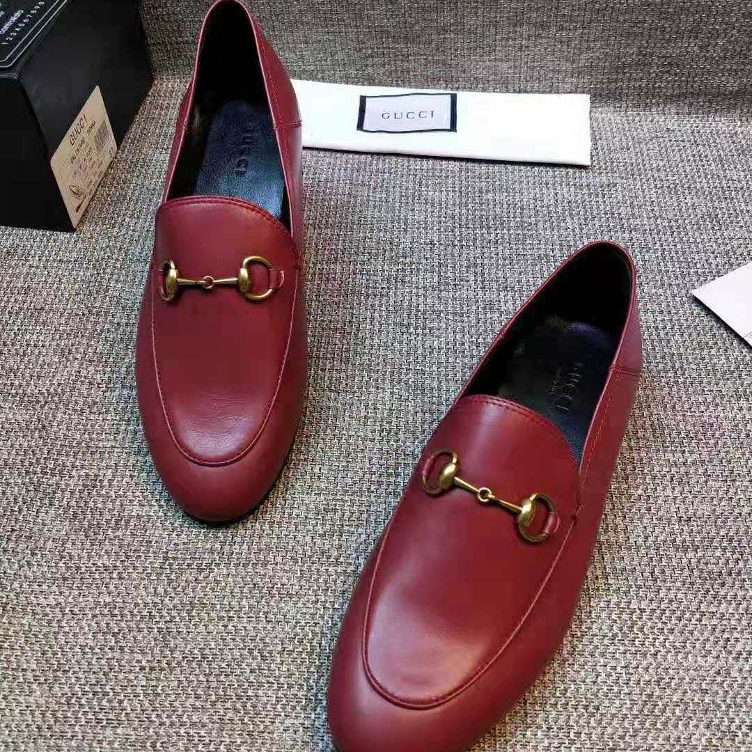 G*u*i women leather horsebit loafer 1.27cm height-red