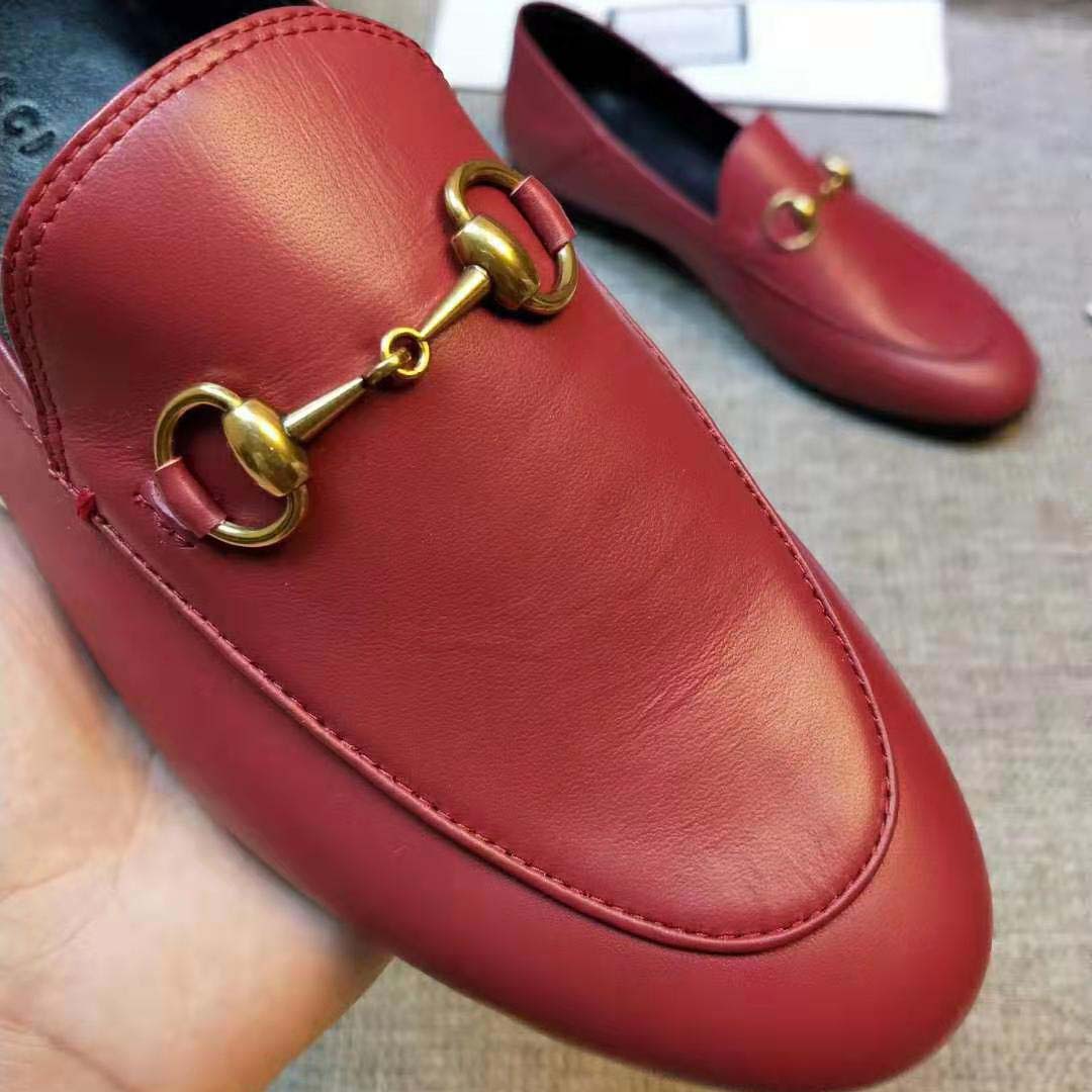 G*u*i women leather horsebit loafer 1.27cm height-red