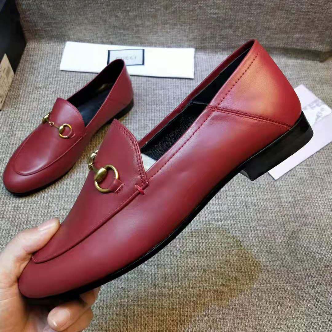 G*u*i women leather horsebit loafer 1.27cm height-red
