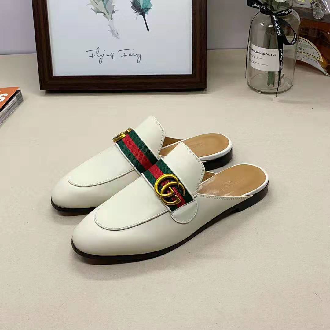 G*u*i women leather loafer with gg web-white