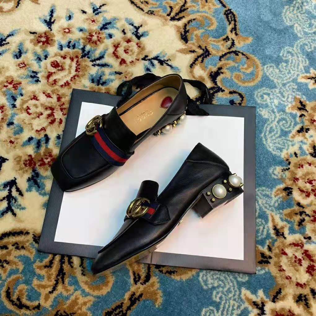 G*u*i women leather mid-heel loafer 1.5″ heel-black