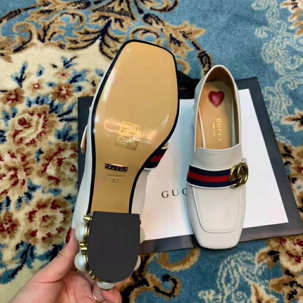 G*u*i women leather mid-heel loafer 3″ heel-white