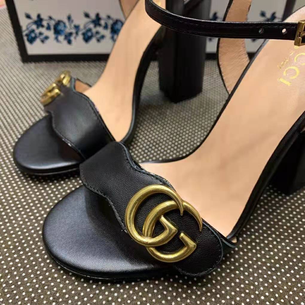 G*u*i women leather sandal 10.2 cm heel-black