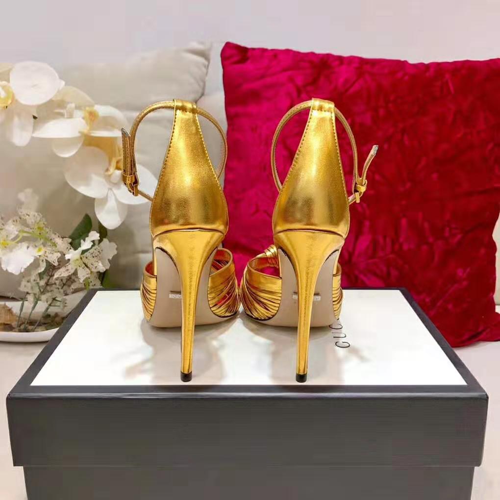 G*u*i women metallic leather sandal in 10.4cm heel height-gold