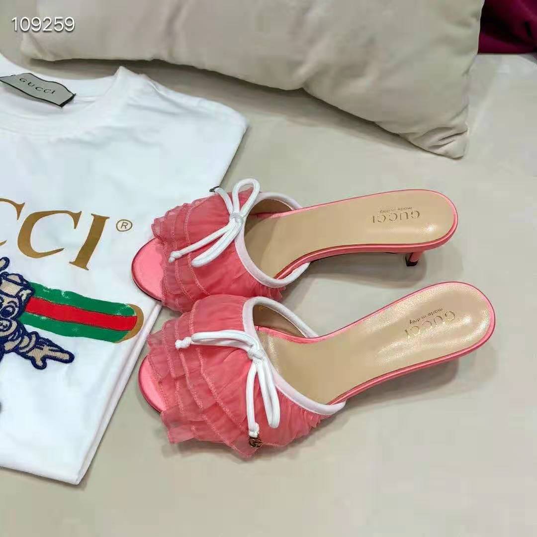 G*u*i women mid-heel tulle sandal 5.3cm heel-pink