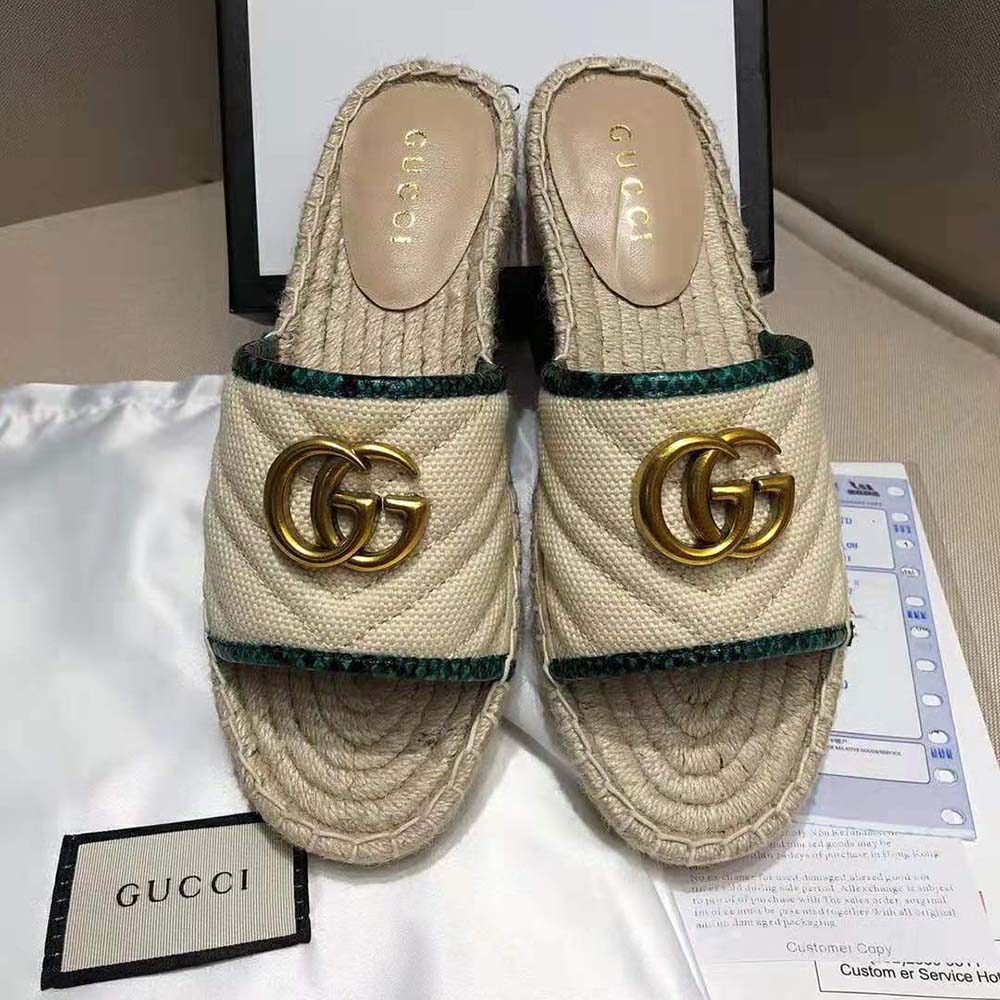 G*u*i women online exclusive chevron raffia espadrille slide with double g-sandy