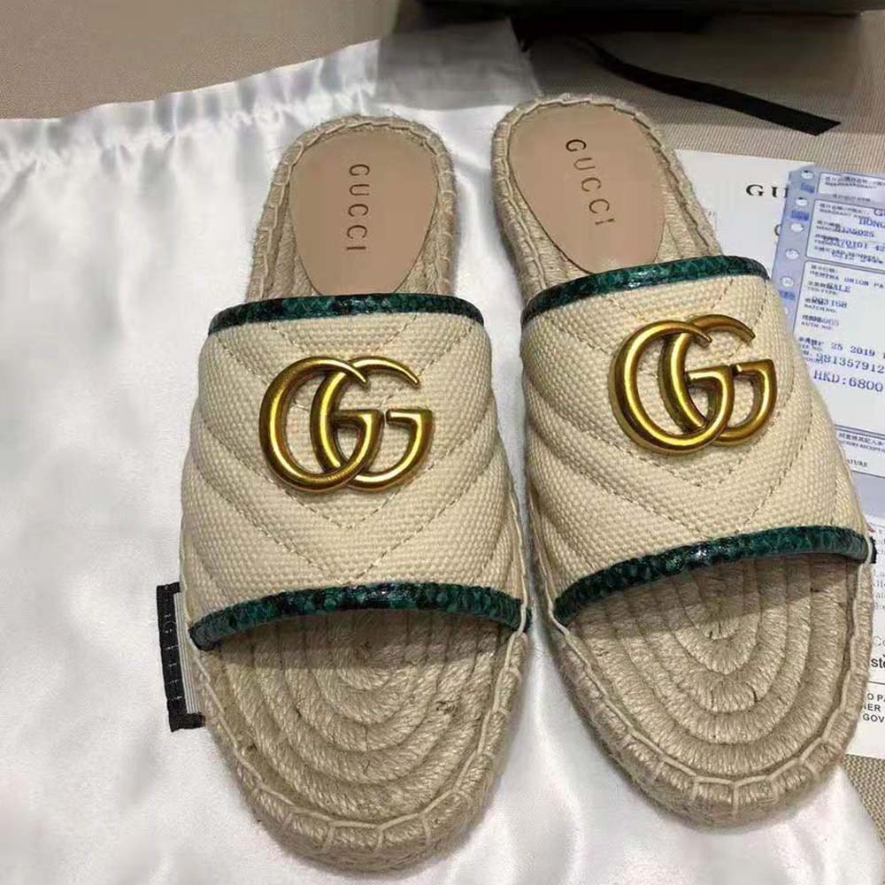 G*u*i women online exclusive chevron raffia espadrille slide with double g-sandy