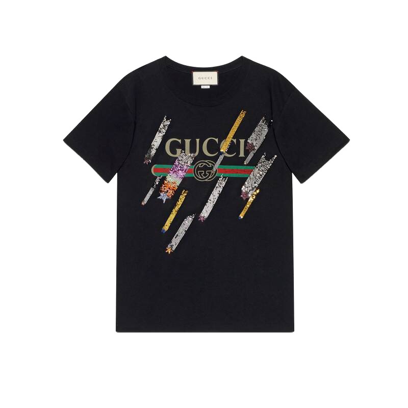 G*u*i women oversize t-shirt with G*u*i logo and shooting stars-black