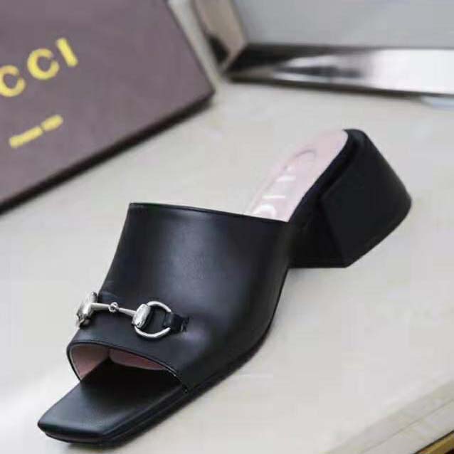 G*u*i women patent leather mid-heel slide 5.1cm chunky heel-black