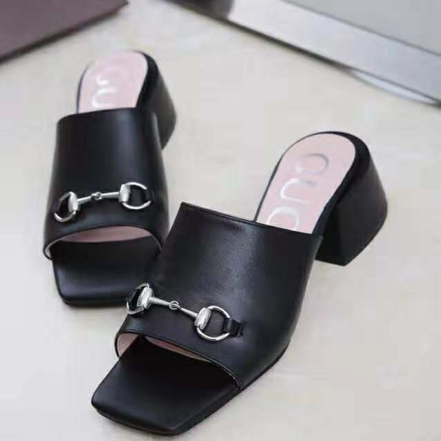 G*u*i women patent leather mid-heel slide 5.1cm chunky heel-black